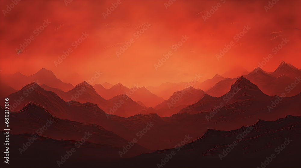 Rugged Peaks: Dark red mountains under sky, Adventure Concept Art, Generative AI