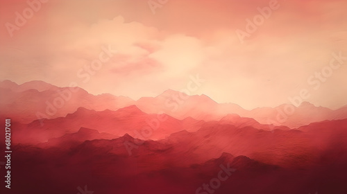 Mountain Haze: Layers of red silhouettes, Tranquility Concept Art, Generative AI