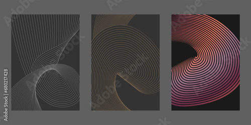 Abstract patterns of wavy parallel lines. Template for postcards, posters, covers, interior and creative design