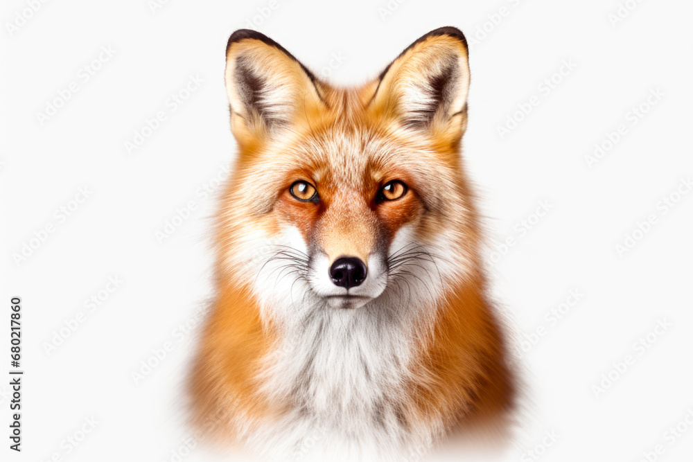 Fototapeta premium Red fox isolated on white background, close-up.