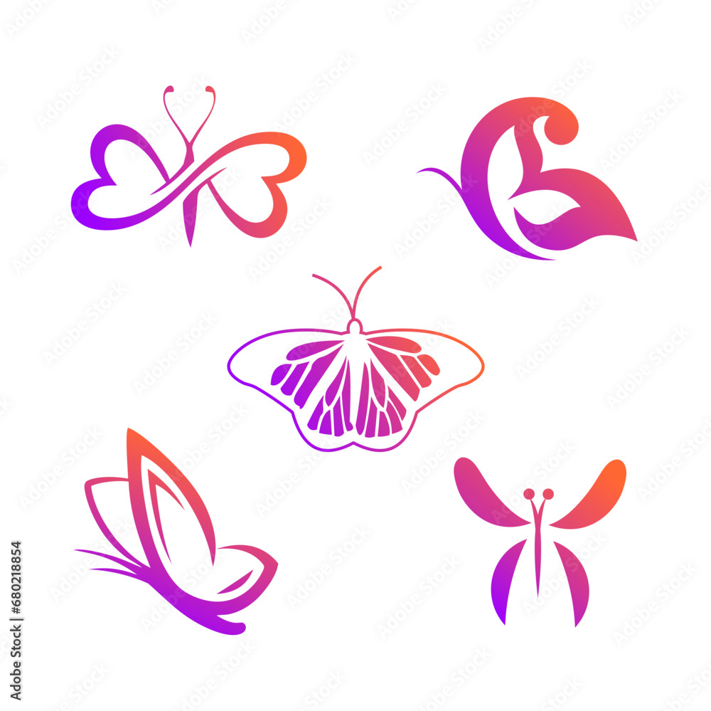 set of butterfly colorful logo design template