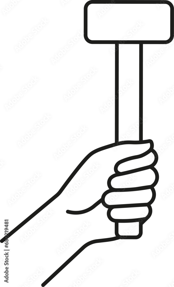 Hand holding sledgehammer icon. Vector. Line style. Hand holding sledgehammer icon. Vector. Line style.