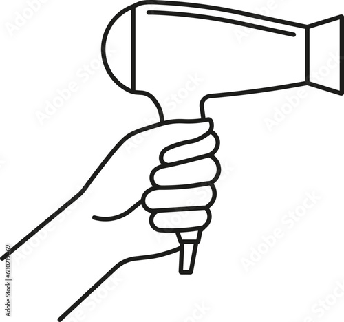 Hand holding hairdryer icon. Vector. Line style.