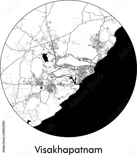 Minimal City Map of Visakhapatnam (India, Asia) black white vector illustration photo