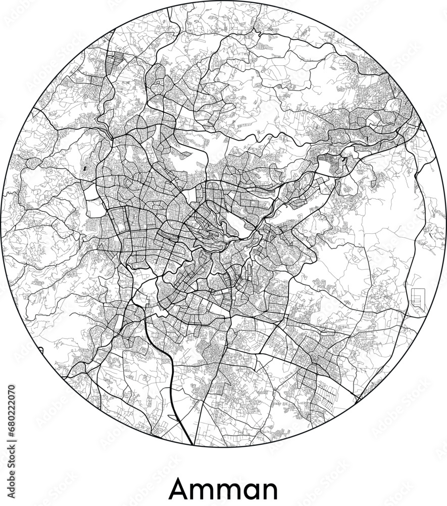 Minimal City Map of Amman (Jordan, Asia) black white vector illustration Minimal City Map of Amman (Jordan, Asia) black white vector illustration