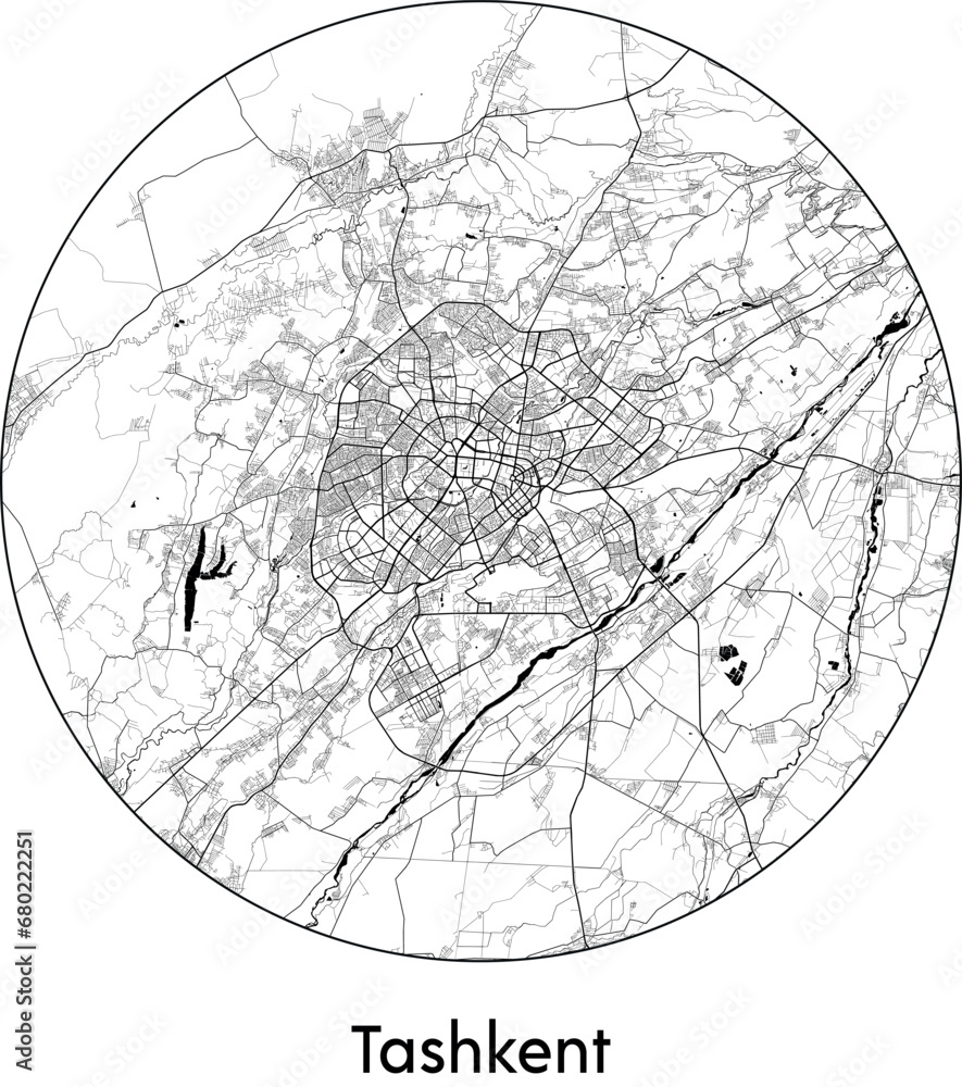 Minimal City Map of Tashkent (Uzbekistan, Asia) black white vector illustration Minimal City Map of Tashkent (Uzbekistan, Asia) black white vector illustration