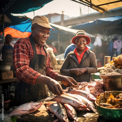 a fish vendor in the supermarket