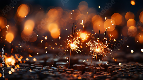 Sparkler. Streamers for a Magical New Year's Eve Celebration. Glittering Night Show © oraziopuccio