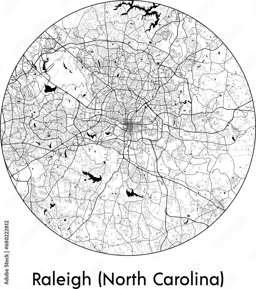 Minimal City Map of Raleigh North Carolina (United States, North America) black white vector illustration Minimal City Map of Raleigh North Carolina (United States, North America) black white vector illustration