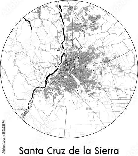 Minimal City Map of Santa Cruz de la Sierra (Bolivia, South America) black white vector illustration