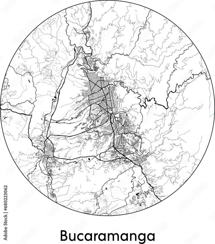 Minimal City Map of Bucaramanga (Colombia, South America) black white vector illustration Minimal City Map of Bucaramanga (Colombia, South America) black white vector illustration