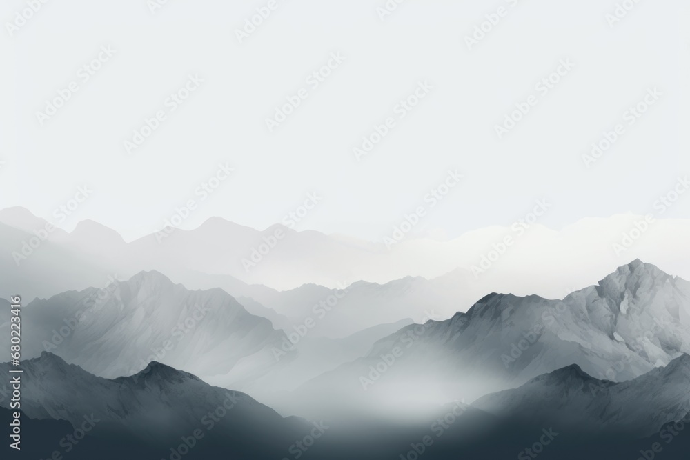MONOCHROME PEISAGE of mountains, abstract background, 
gray colors, minimalism