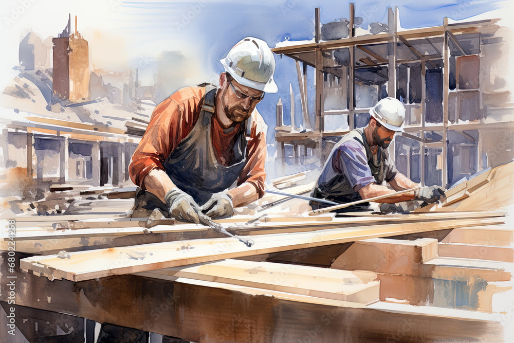 Construction workers on construction site Construction workers on construction site