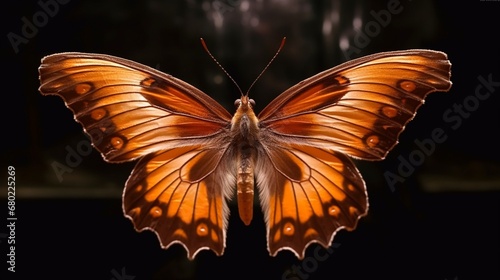 A Papillon Canis lupus familiaris in a butterfly cost.Generative AI