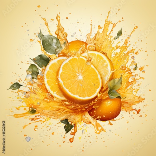 Lemon covered with splashes of juice and water, dynamic and bright yellow citrus with visual effect, banner and neutral background with copy space. Fruit illustration