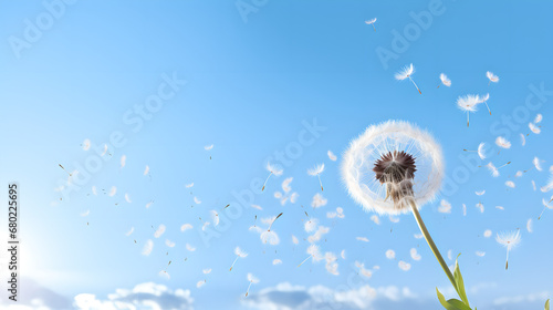 Airborne Seeds Journey  dandelion s seeds adrift in sky  New Beginnings Concept Art  Generative AI
