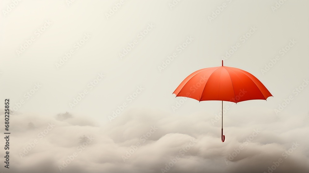 Orange umbrella on a plain background. Banner with copy space. Concept: weather conditions, rain protection