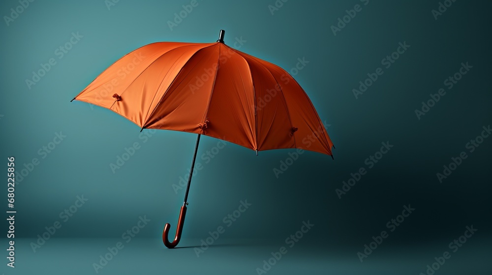 Orange umbrella on a plain background. Banner with copy space. Concept: weather conditions, rain protection