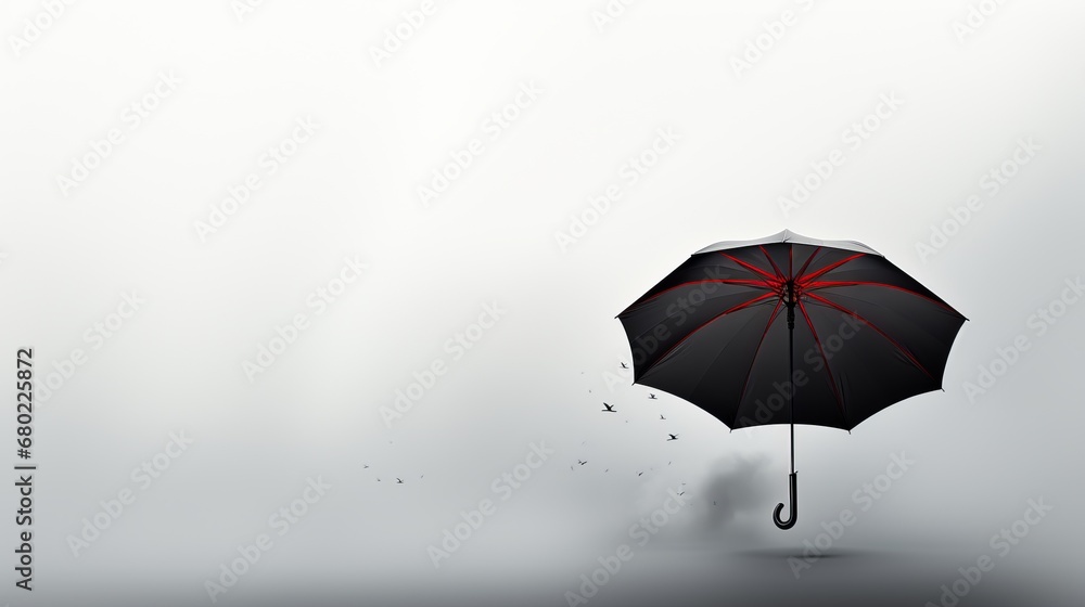 Black umbrella on a plain background. Banner with copy space. Concept: weather conditions, rain protection