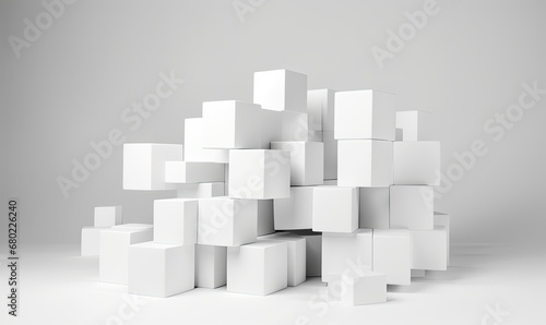 Pile of abstract white cubes on grey.
