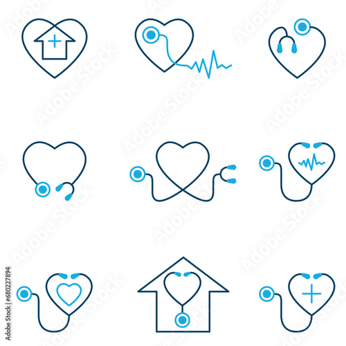 Kardiologie, Arzt, Stethoskop, Doktor - Logo, Icon, Set