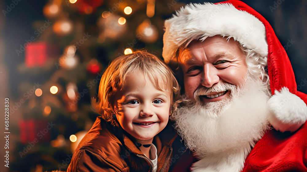 Santa Claus with little boy at home. Christmas and New Year concept. Santa Claus with little boy at home. Christmas and New Year concept.