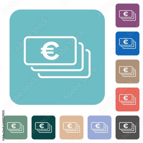 European Euro banknotes outline rounded square flat icons