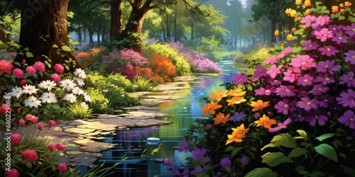 Enchanted Garden - Lush Greenery and Colorful Blooms - Nature's Canvas in Full Bloom