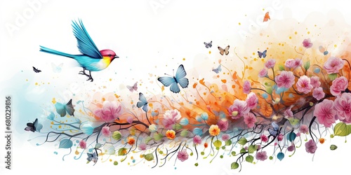 Springtime Vector Wonder - Digital Artwork with Seasonal Elements - Celebrating Nature's Awakening 