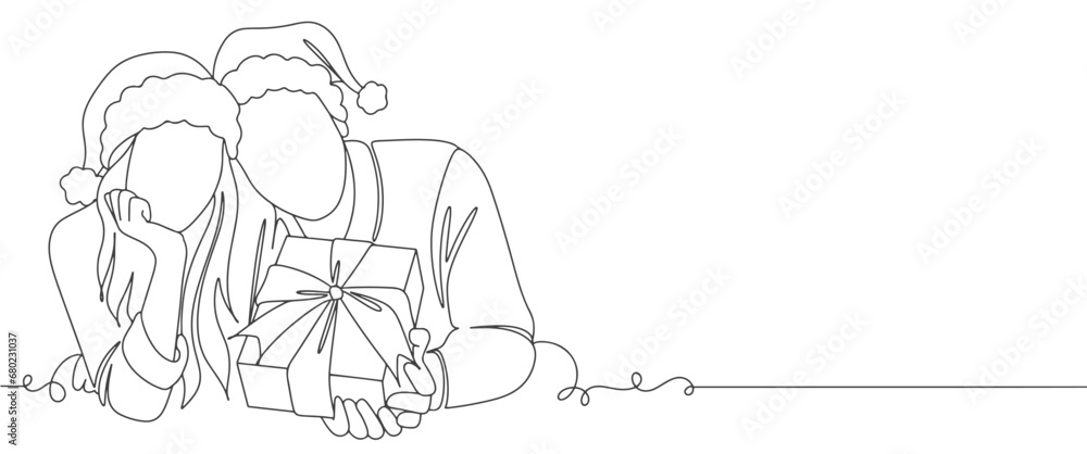 happy couple in christmas line art style vector illustration. Linear stylized.Minimalist. happy couple in christmas line art style vector illustration. Linear stylized.Minimalist.