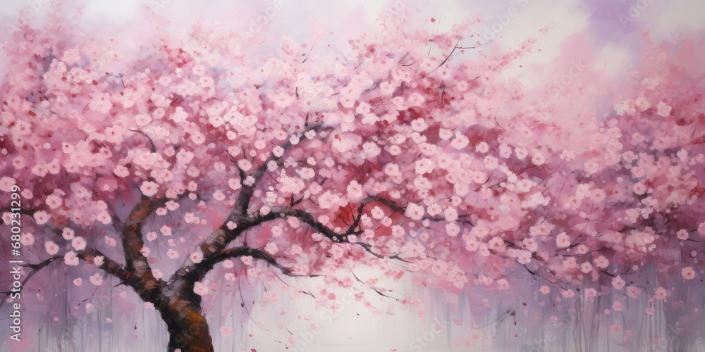 Cherry Blossom Reverie - Majestic Tree Bursting into Blossom - A Symphony of Pink Petals in the Air 