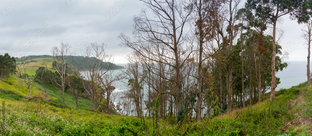 Panoramic photo of cliff on Tereñes beach on the North 