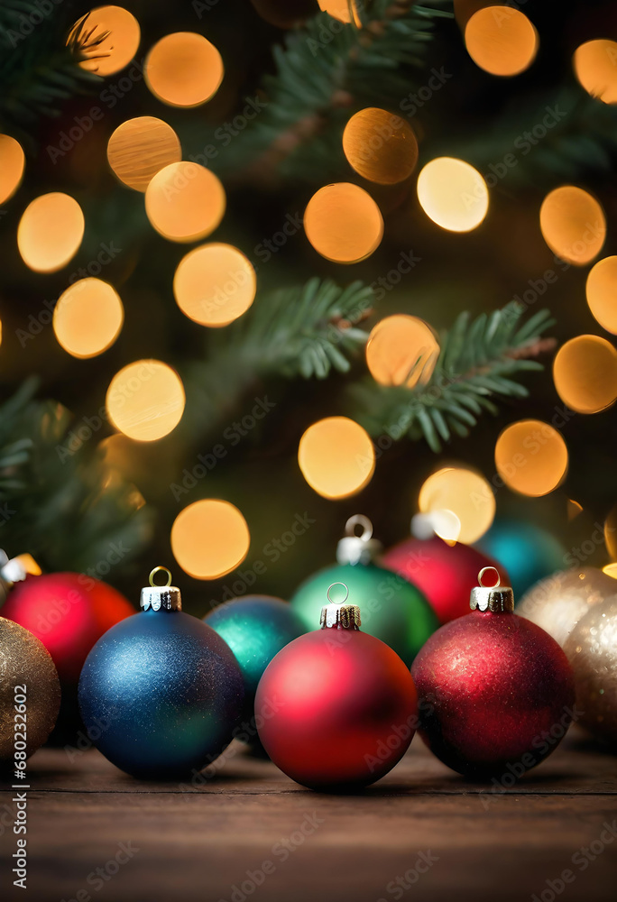 Christmas tree balls against a blurred background, generative ai Christmas tree balls against a blurred background, generative ai