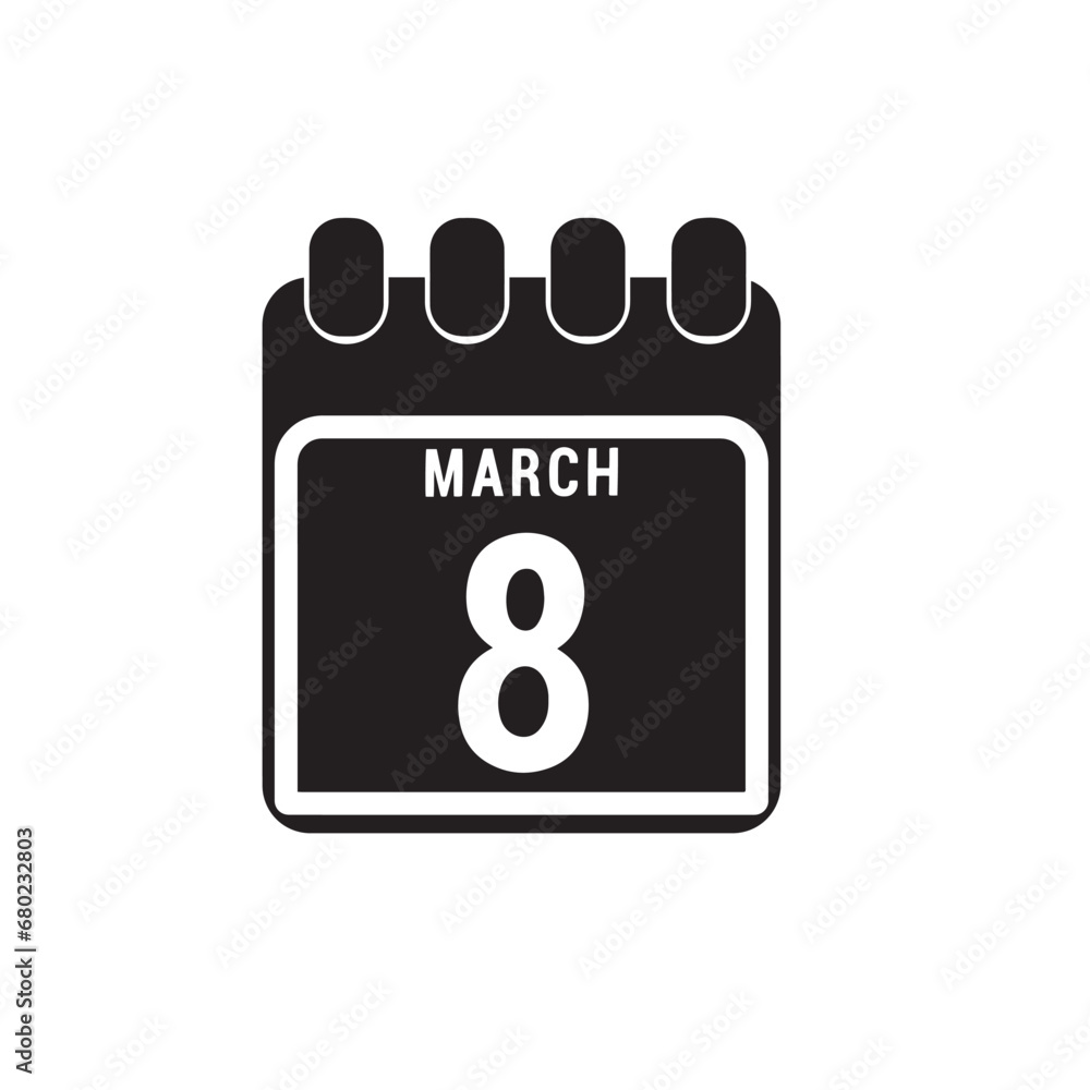 Calendar displaying day 8th (eighth) of the March - Day 8 of month. Illustrator Calendar displaying day 8th (eighth) of the March - Day 8 of month. Illustrator