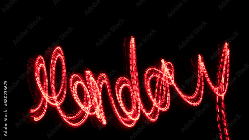 roter montag schriftzug wochenanfang wochentag handschrift leuchten rot  leuchten Hintergrund farbenspiel effekt video layer visual glow wellen strömung - obrazy, fototapety, plakaty 