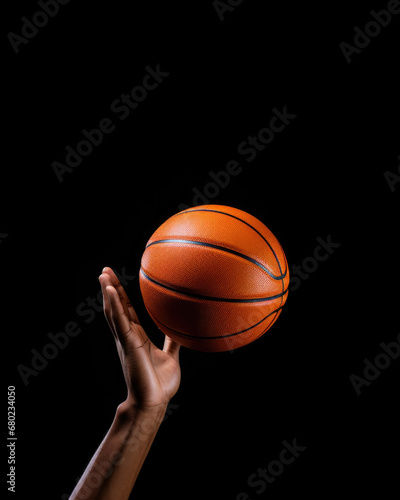 Hand Holding a Basketball on a black background  © kiddsgn