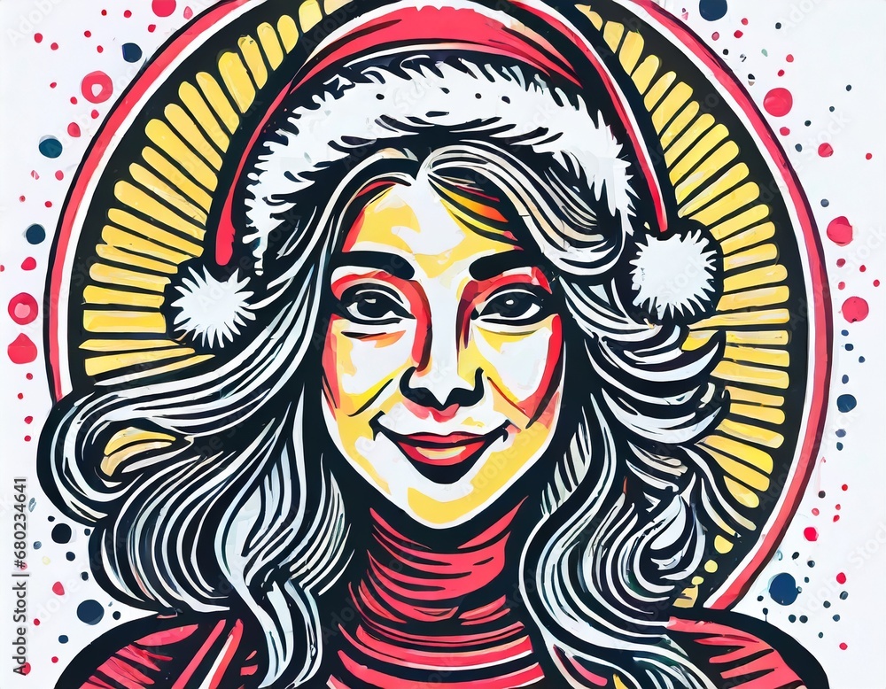 cartoon portrait of the girl with a santa claus costume cartoon portrait of the girl with a santa claus costume