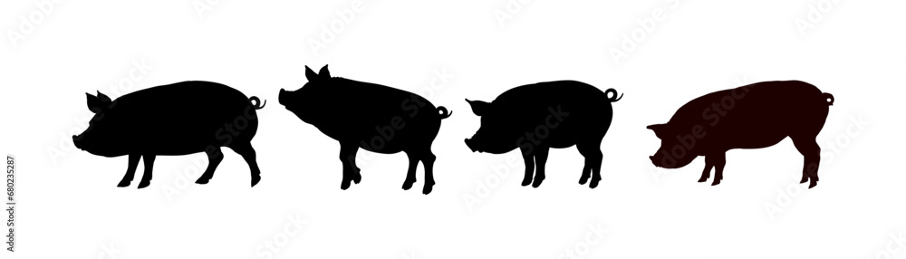 Fototapeta premium Set of pig silhouette - vector illustration