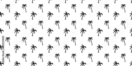 Hand drawn palm tree doodle seamless pattern illustration. Black and white hawaiian print, summer vacation background in vintage art style. Tropical plant painting wallpaper texture.