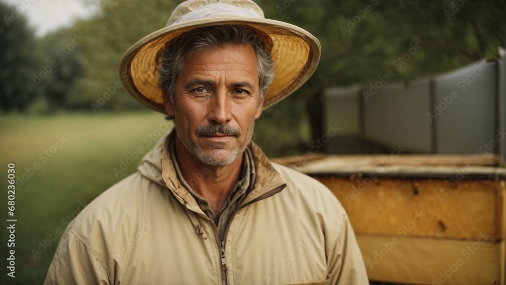 portrait of a middle aged professional male beekeeper