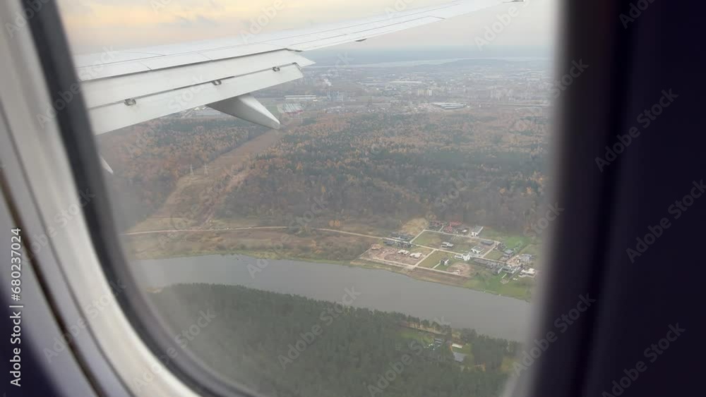 View from airplane landing in Kaunas, Lithuania on November day View from airplane landing in Kaunas, Lithuania on November day