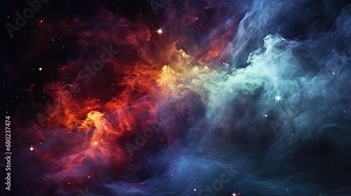 Beautiful Nebula and galaxy in the night sky of outer space, showcase a vibrant and colorful cosmic scene.