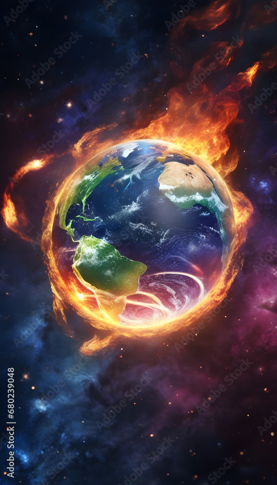 Obraz premium The Earth, a Galaxy Breathing Fire