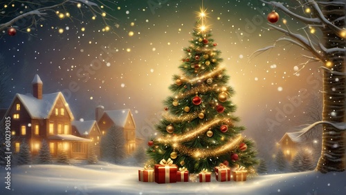 Christmas Tree with Various Beautiful Ornaments accompanied by a Charming Background