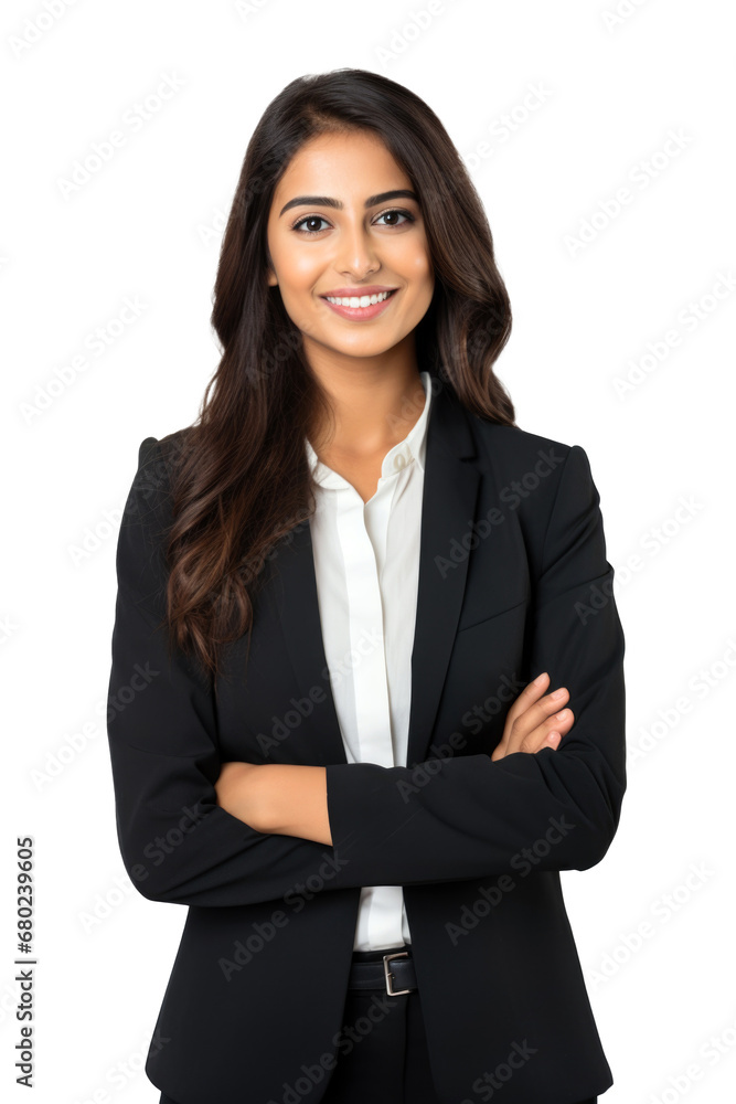 Portrait of a happy beautiful indian woman smiling and arms crossed isolated on transparent background. png Portrait of a happy beautiful indian woman smiling and arms crossed isolated on transparent background. png