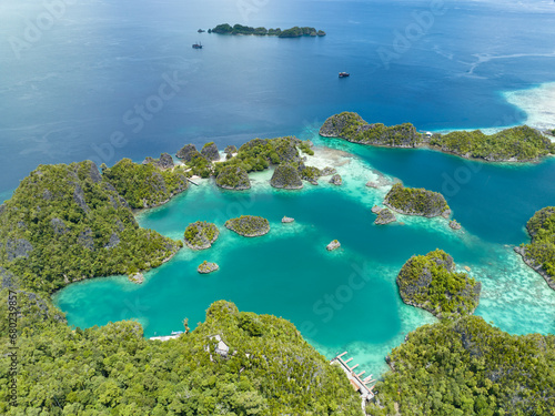 The incredibly scenic, limestone islands of Penemu are surrounded by beautiful coral reefs. These islands, found in northern Raja Ampat, support an amazing array of biodiversity. © ead72