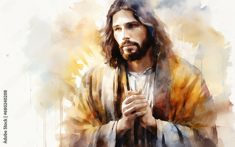 jesus cristo orando em arte aquarela 