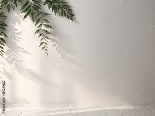 White background with leaves in sun shadows generated by AI