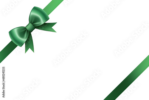 green color Bow and Ribbon on left corner for decorate your wedding invitation card ,greeting card or gift boxes isolated on white background - Generative AI
