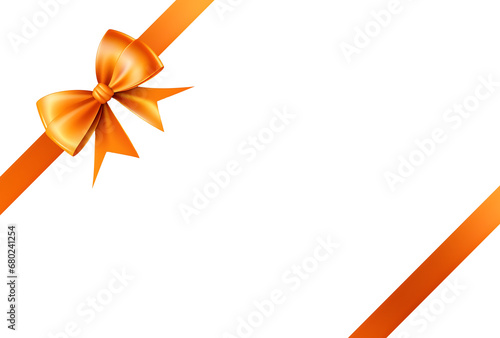 orange color Bow and Ribbon on left corner for decorate your wedding invitation card ,greeting card or gift boxes isolated on white background - Generative AI